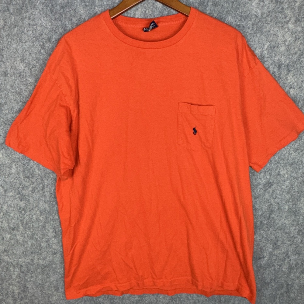 Polo Ralph Lauren T-Shirt Mens XL Orange Pocket Tee Short Sleeve Cotton USA Made